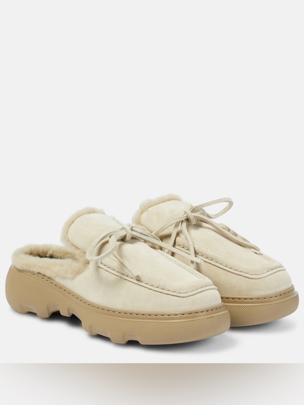 Burberry EKD Shearling-Lined Suede Mules Clay EU 41 / US 11